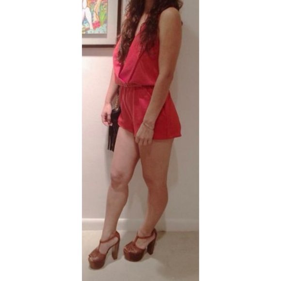 Nasty Gal Red Romper Deep V Plunge Club XS - Picture 1 of 8